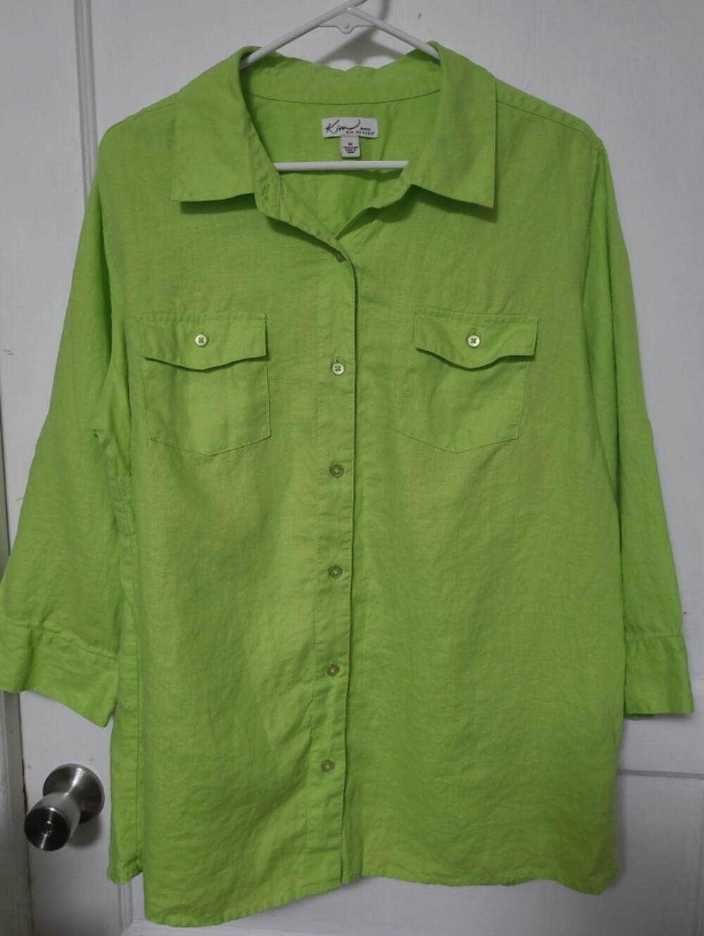 Kim Rogers Lime Green Button-Down Linen Shirt XL 1X